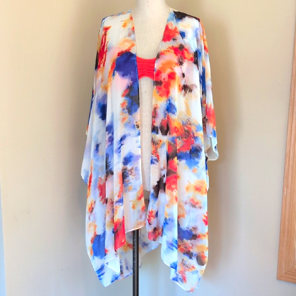 Last Tango Multicolor Abstract Kimono One Size Cover-Up